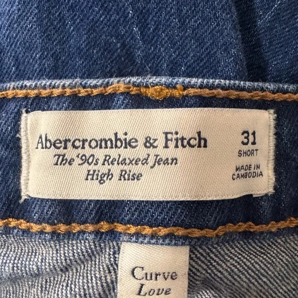 Abercrombie & Fitch Dark Blue 90’s relaxed high rise curve love Jeans- 31 short - Picture 8 of 12